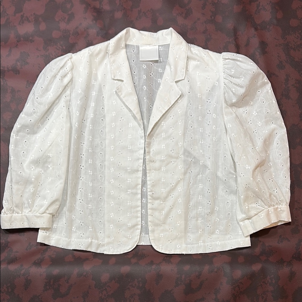 Vintage White Eyelet Puff Sleeve Jacket